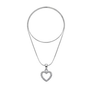 Cadena pop corn con dije de corazón con circones en plata ley 925, set hipoalergénico