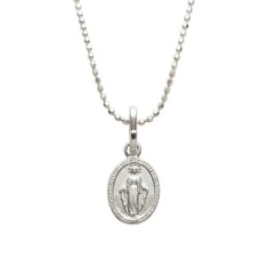 Cadena de bolas con dije de la Virgen Milagrosa en plata ley 925, set hipoalergénico