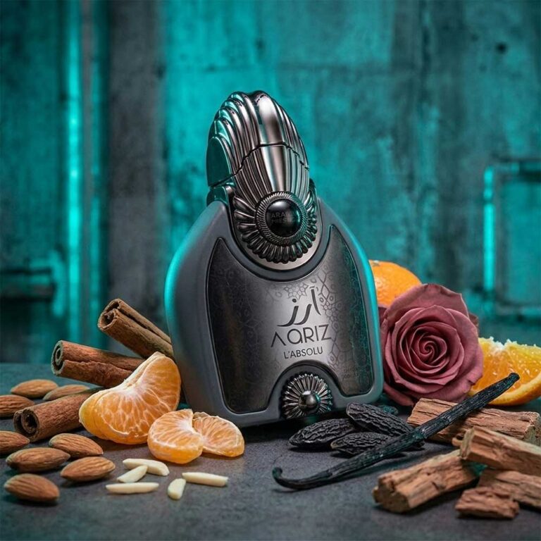 Aariz L'Absolu de Arabiyat rodeado de almendra, canela, mandarina y vainilla