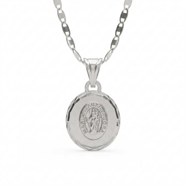 Set de cadena valentino y dije María Auxiliadora en plata 925