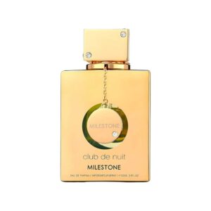 Frasco dorado de Club de Nuit Milestone de Armaf, Eau de Parfum fresco amaderado y marino, 105 ml