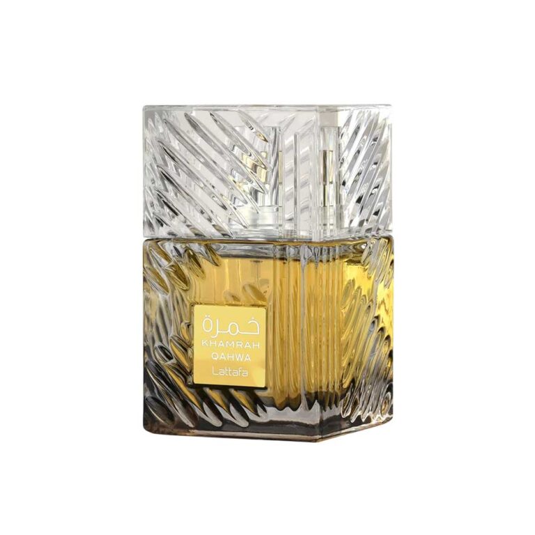 Frasco de Khamrah Qahwa de Lattafa, Eau de Parfum gourmand de café, canela y praliné, 100 ml