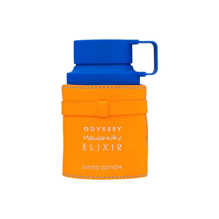 Frasco de Odyssey Mandarin Sky Elixir de Armaf, elixir ámbar amaderado de mandarina, caramelo y haba tonka, 100 ml