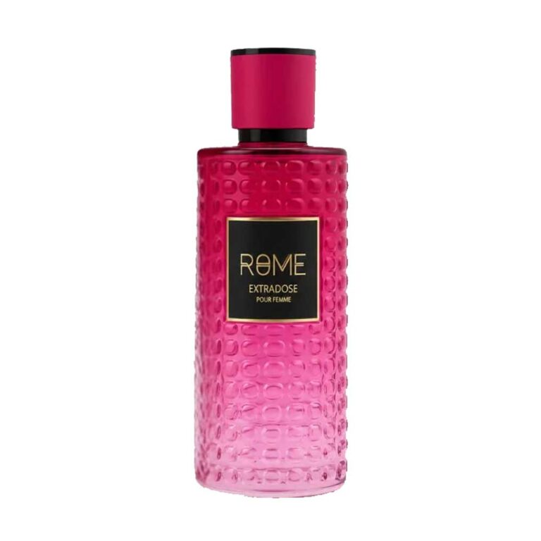 Frasco rosa de Rome Extradose Pour Femme de Mast, Eau de Parfum frutal floral con cassis, ciruela, coco y vainilla, 100 ml