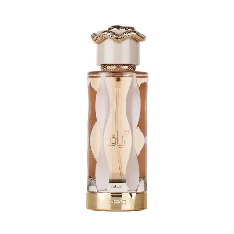 Frasco ámbar de Teriaq de Lattafa, Eau de Parfum cuero gourmand de miel, caramelo y cuero, 100 ml