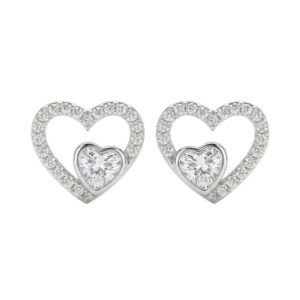 Par de aretes topos de corazón en plata 925 con circones