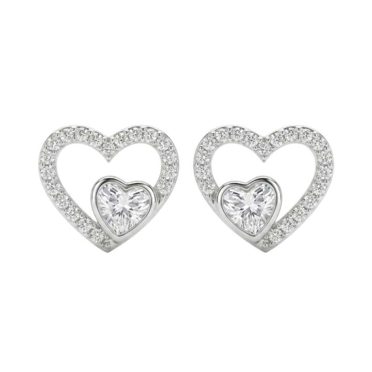 Par de aretes topos de corazón en plata 925 con circones