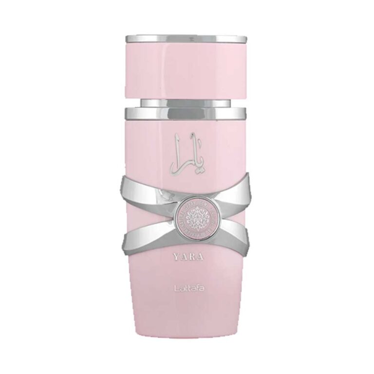 Frasco rosado de Yara de Lattafa, Eau de Parfum fruti-floral gourmand de frutas tropicales y vainilla, 100 ml