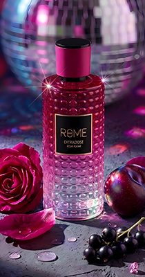Banner de la loción Rome Extradose Pour Femme de Mast, perfume femenino frutal y floral con cassis, ciruela, coco y vainilla, disponible en Bawan
