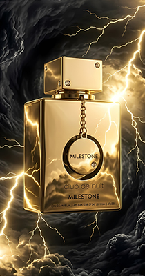 Banner de la loción Club de Nuit Milestone de Armaf, perfume unisex fresco, amaderado y marino, disponible en Bawan