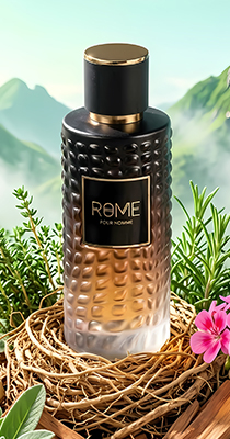 Banner de la loción Rome Pour Homme de Mast, perfume masculino aromático y amaderado de vetiver y cedro, disponible en Bawan